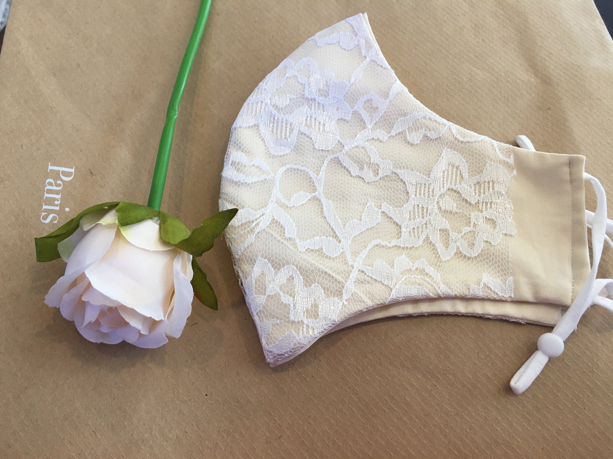 Ivory Satin Face Mask – White Bridal Wedding Mask, Bridesmaid, Made In USA, 100% Silk
