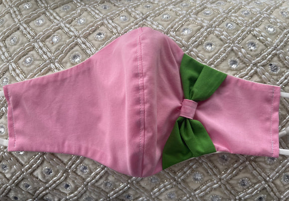 Pink W/Green Bow Cotton Face Mask