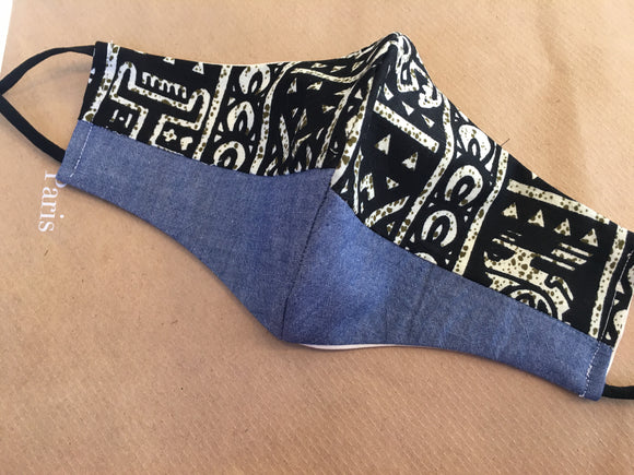 African Print with Denim Accent - Face Mask