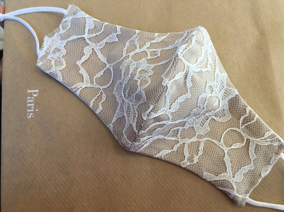 Taupe Wedding Face Mask - Lace Overlay