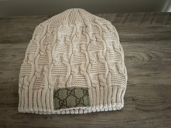 Designer Inspired Beanie Hat (Ivory GG)**